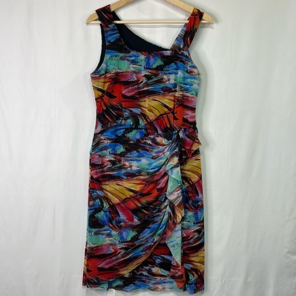 🤡 Joseph Ribkoff sleeveless, colorful asymmetrical dress